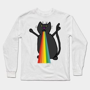 Animals with Rainbow Puke Black Cat Long Sleeve T-Shirt